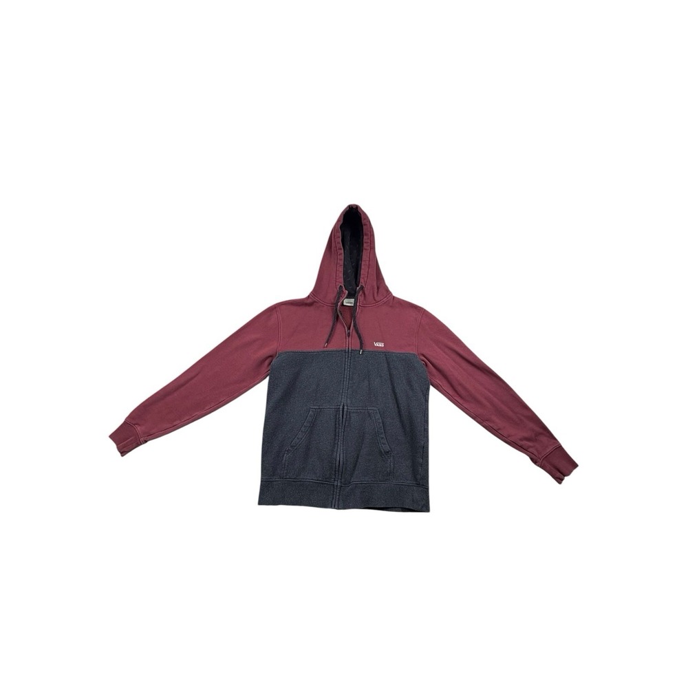 Vans Full Zip Hoodie Small Burgundy Gray Fleece Hooded Sweatshirt - Picture 1 of 7
